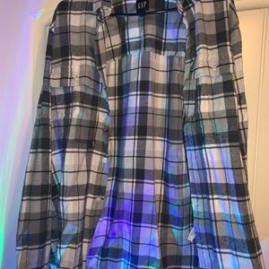 GAP Men's Black and White Plaid Casual Shirt